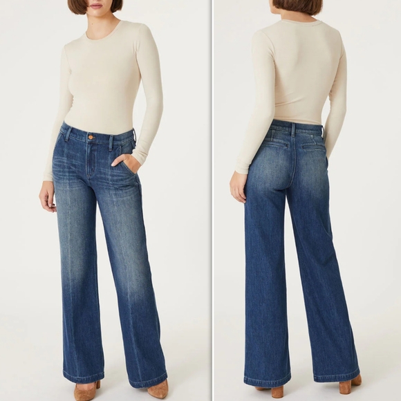 Level 99 Pants - Level 99 Shelby  Blue Wide-Leg Trousers